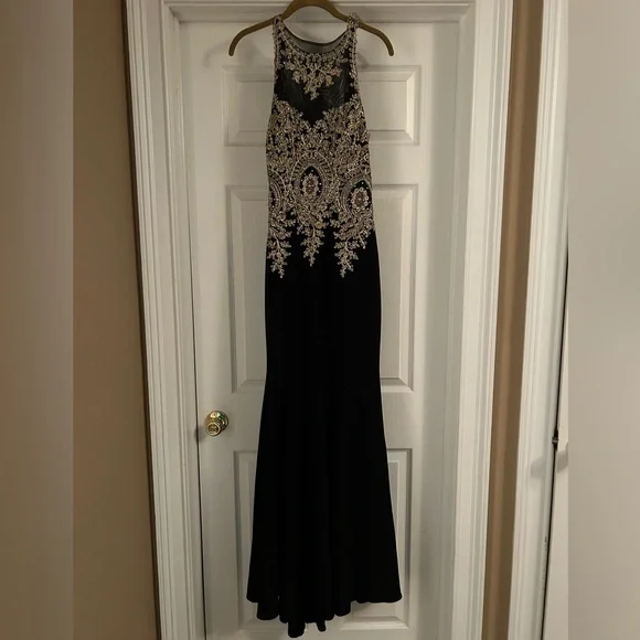 Dresses | Black And Gold Detailed Prom Dress | Poshmark